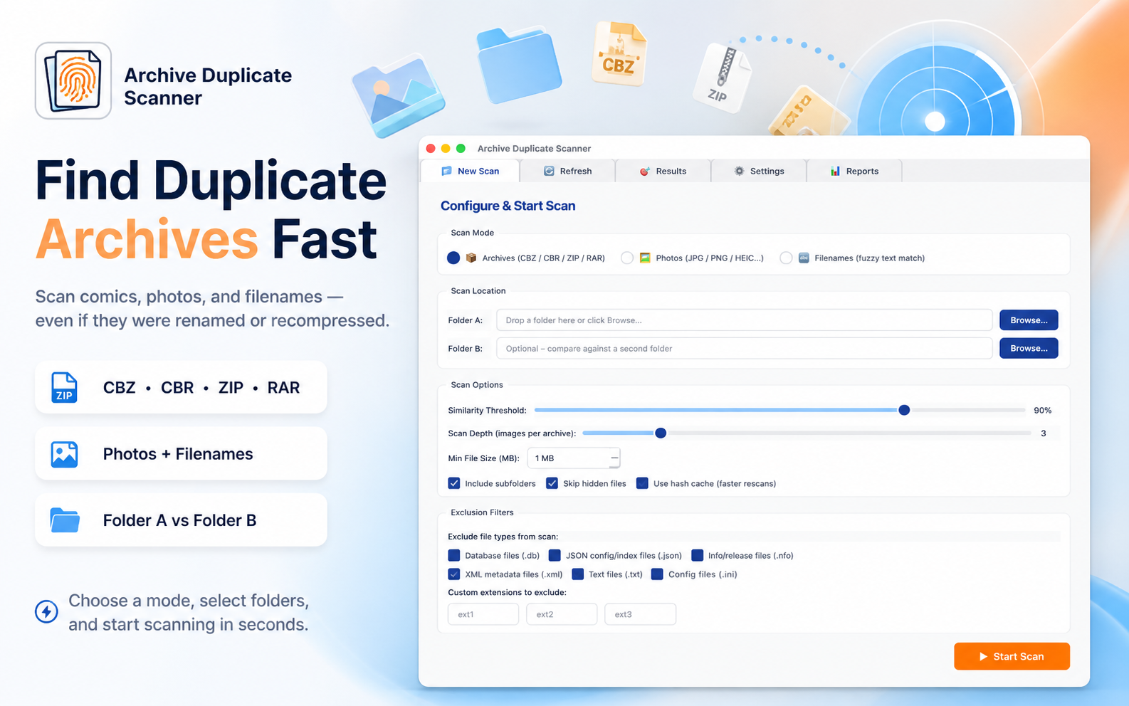Archive Duplicate Scanner — main interface
