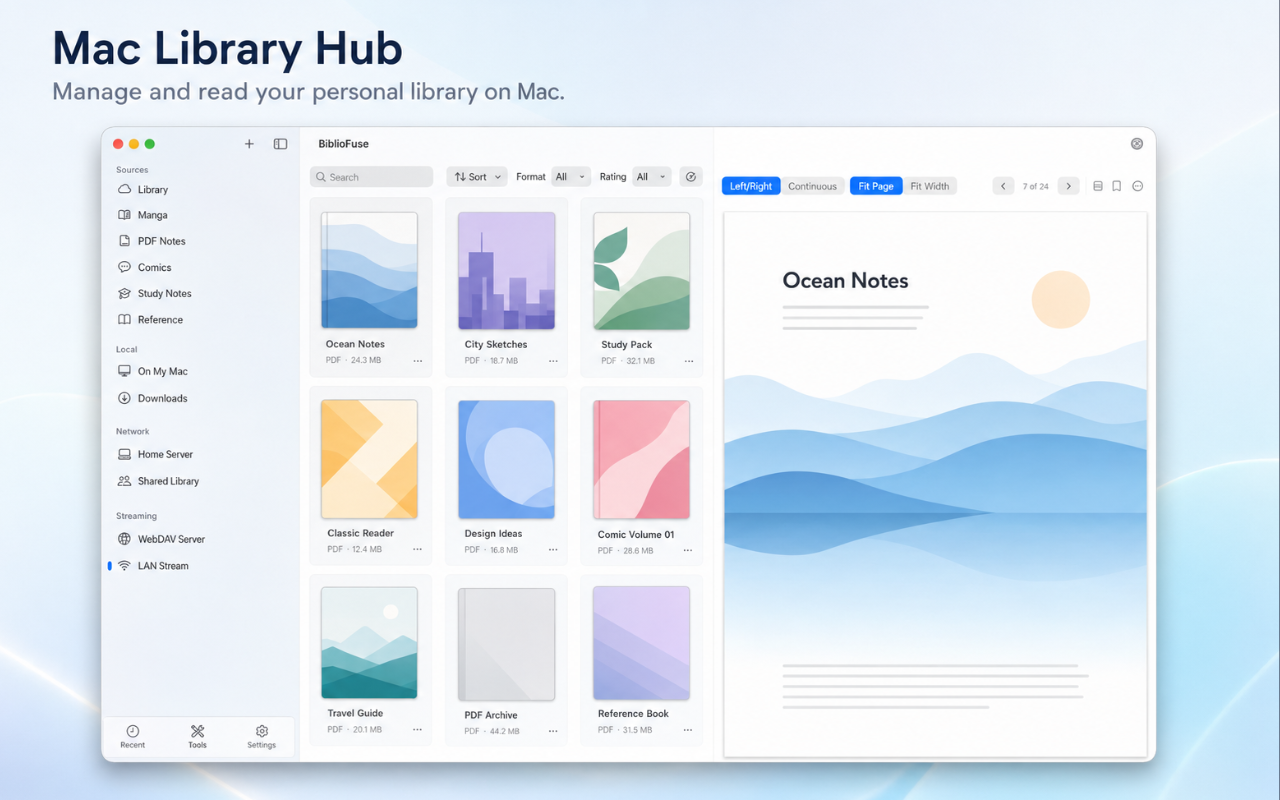 BiblioFuse on macOS — Library Hub