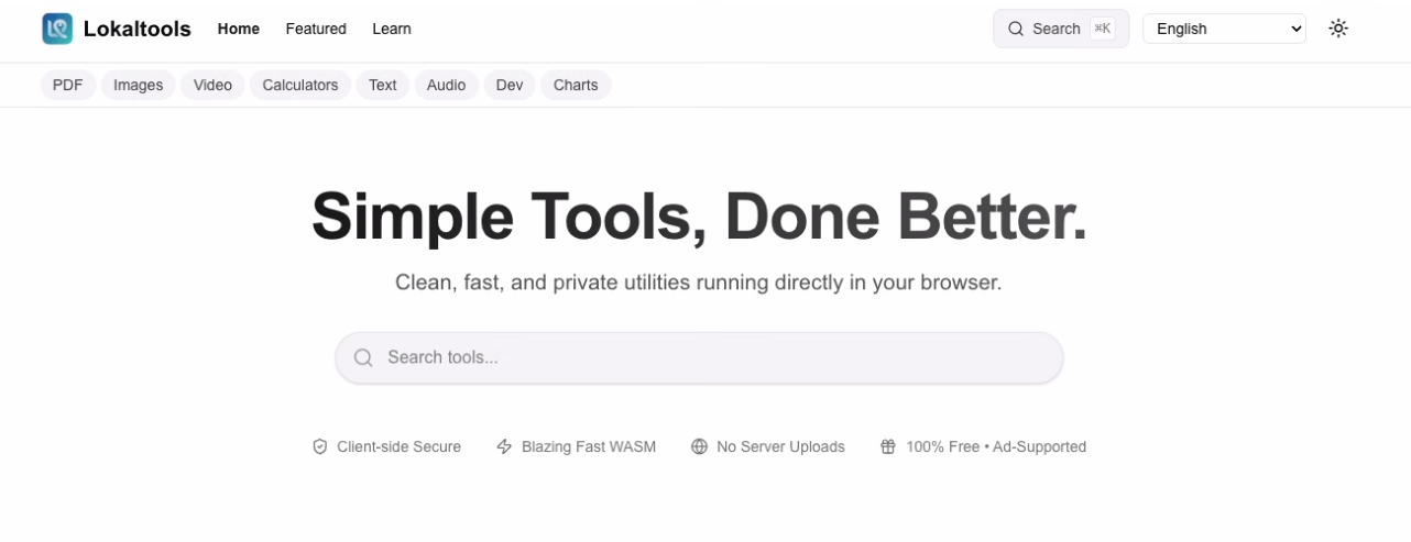 LokalTools homepage — Simple Tools, Done Better