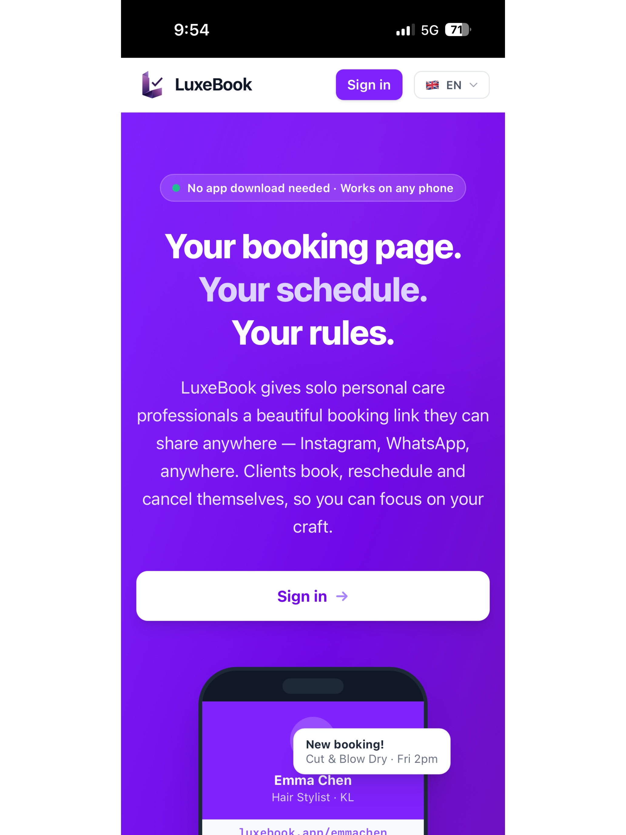 Luxebook — Your booking page. Your schedule. Your rules.